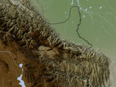 Cochabamba, department of Bolivia. Elevation map colored in wiki style with lakes and riversの写真素材