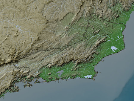 Rio de Janeiro, state of Brazil. Elevation map colored in wiki style with lakes and riversの写真素材