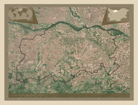 Pleven, province of Bulgaria. High resolution satellite map. Corner auxiliary location maps