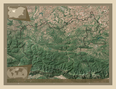 Lovech, province of Bulgaria. High resolution satellite map. Locations of major cities of the region. Corner auxiliary location mapsの写真素材