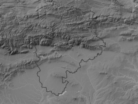 Sliven, province of Bulgaria. Grayscale elevation map with lakes and riversの写真素材