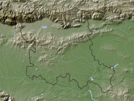 Stara Zagora, province of Bulgaria. Elevation map colored in wiki style with lakes and riversの写真素材