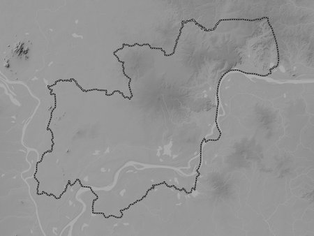 Kampong Cham, province of Cambodia. Grayscale elevation map with lakes and rivers