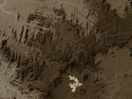 Nord-Ouest, region of Cameroon. Elevation map colored in sepia tones with lakes and riversの写真素材