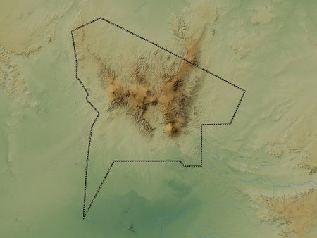 Tibesti, region of Chad. Colored elevation map with lakes and riversの写真素材