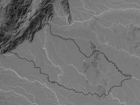 Caqueta, intendancy of Colombia. Grayscale elevation map with lakes and riversの写真素材