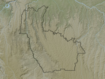 Kwango, province of Democratic Republic of the Congo. Elevation map colored in wiki style with lakes and riversの写真素材