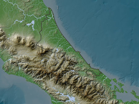 Limon, province of Costa Rica. Elevation map colored in wiki style with lakes and riversの写真素材