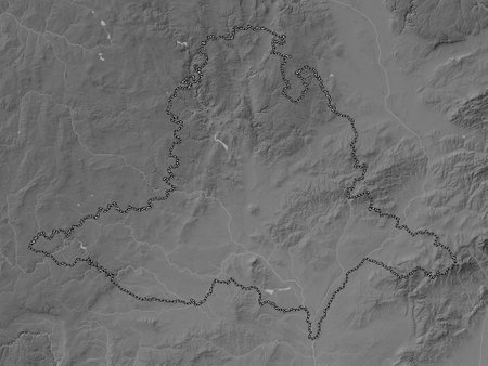 Jihomoravsky, region of Czech Republic. Grayscale elevation map with lakes and riversの写真素材