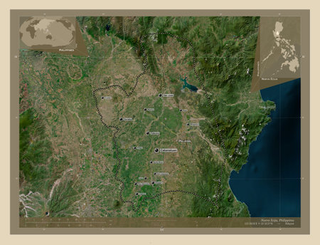 Nueva Ecija, province of Philippines. High resolution satellite maps. Locations and names of major cities of the region. Corner auxiliary location mapsの写真素材