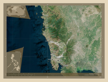 Zambales, province of Philippines. High resolution satellite maps. Locations and names of major...