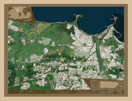 Toa Baja, municipality of Puerto Rico. Low resolution satellite maps. Locations and names of major cities of the region. Corner auxiliary location mapsの写真素材