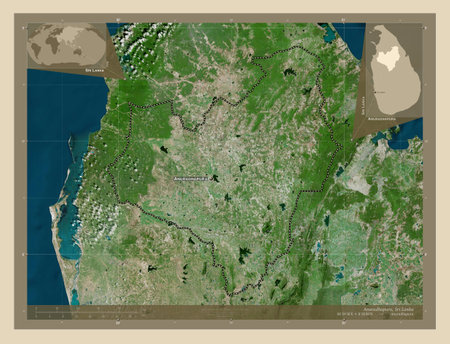 Anuradhapura, district of Sri Lanka. High resolution satellite maps. Locations and names of major cities of the region. Corner auxiliary location mapsの写真素材