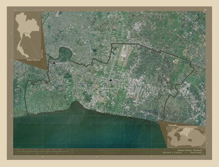 Samut Prakan, province of Thailand. High resolution satellite maps. Locations and names of major cities of the region. Corner auxiliary location mapsの写真素材