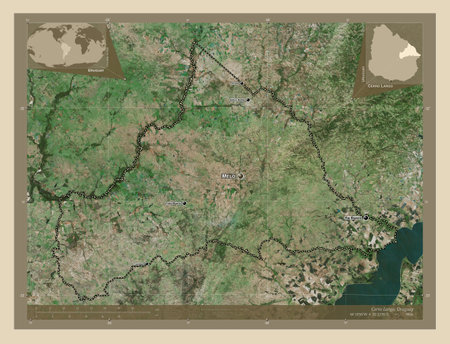 Cerro Largo, department of Uruguay. High resolution satellite maps. Locations and names of major cities of the region. Corner auxiliary location mapsの写真素材