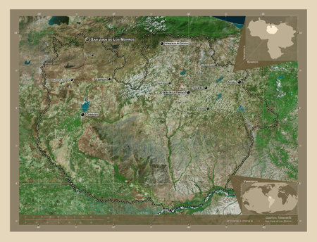 Guarico, state of Venezuela. High resolution satellite maps. Locations and names of major cities of the region. Corner auxiliary location mapsの写真素材