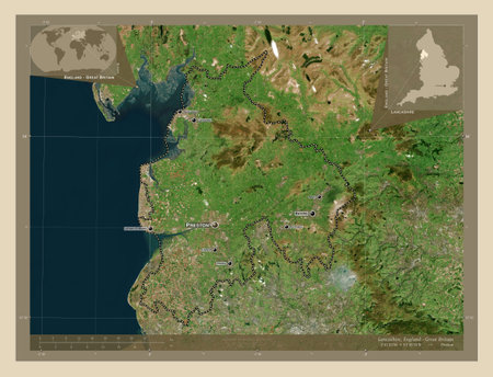 Lancashire, administrative county of England - Great Britain. High resolution satellite maps....