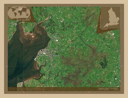 Lancaster, non metropolitan district of England - Great Britain. Low resolution satellite maps....
