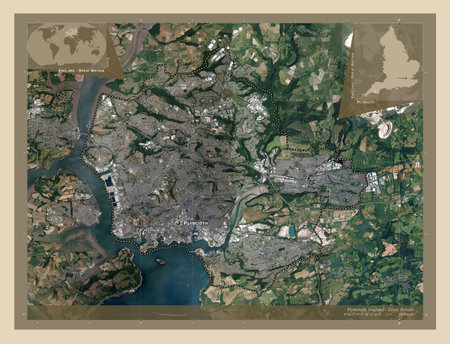 Plymouth, unitary authority of England - Great Britain. High resolution satellite maps. Locations...