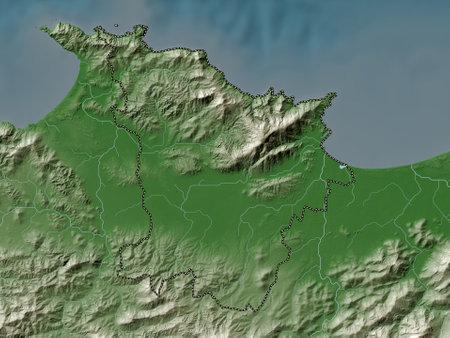 Annaba, province of Algeria. Elevation map colored in wiki style with lakes and riversの写真素材