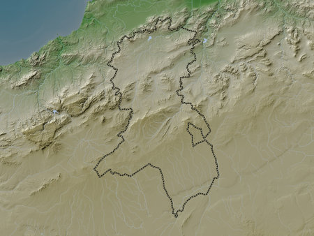 Sidi Bel Abbes, province of Algeria. Elevation map colored in wiki style with lakes and riversの写真素材