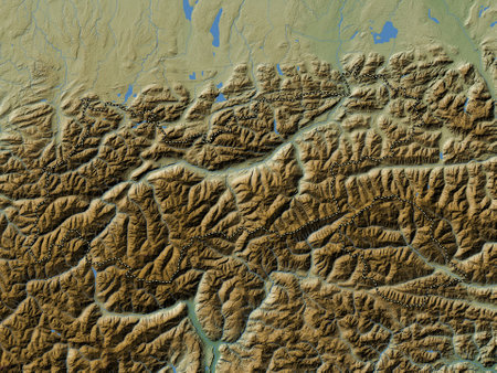 Tirol, state of Austria. Colored elevation map with lakes and riversの写真素材