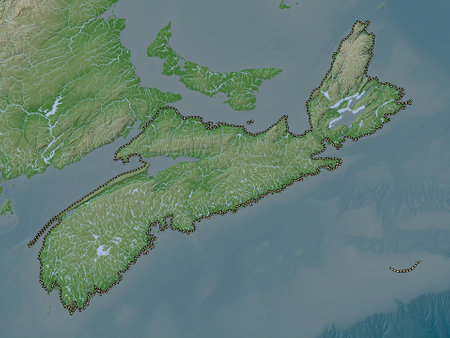Nova Scotia, province of Canada. Elevation map colored in wiki style with lakes and riversの写真素材