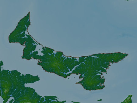 Prince Edward Island, province of Canada. Colored elevation map with lakes and riversの写真素材