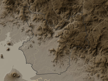 Choluteca, department of Honduras. Elevation map colored in sepia tones with lakes and riversの写真素材