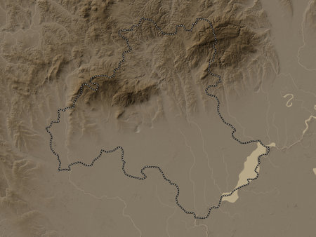 Heves, county of Hungary. Elevation map colored in sepia tones with lakes and riversの写真素材