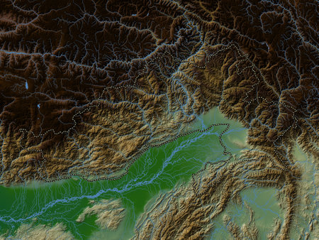 Arunachal Pradesh, state of India. Colored elevation map with lakes and riversの写真素材