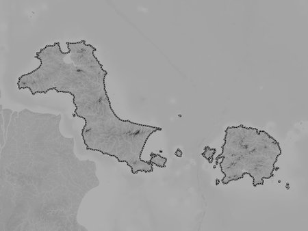 Bangka-Belitung, province of Indonesia. Grayscale elevation map with lakes and riversの写真素材