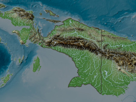Papua, province of Indonesia. Elevation map colored in wiki style with lakes and riversの写真素材