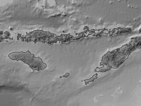 Nusa Tenggara Timur, province of Indonesia. Grayscale elevation map with lakes and riversの写真素材