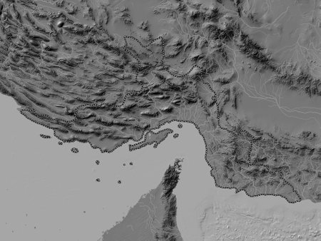 Hormozgan, province of Iran. Bilevel elevation map with lakes and riversの写真素材
