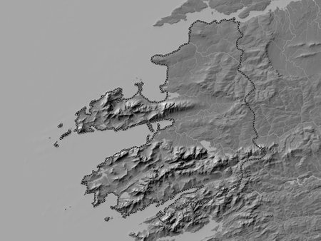 Kerry, county of Ireland. Bilevel elevation map with lakes and riversの写真素材