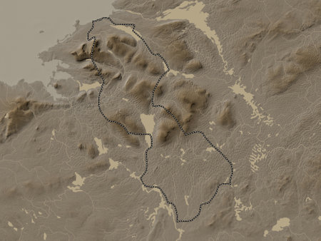 Leitrim, County of Ireland. Elevation map colored in sepia tones with lakes and riversの写真素材