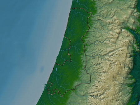 HaMerkaz, district of Israel. Colored elevation map with lakes and riversの写真素材