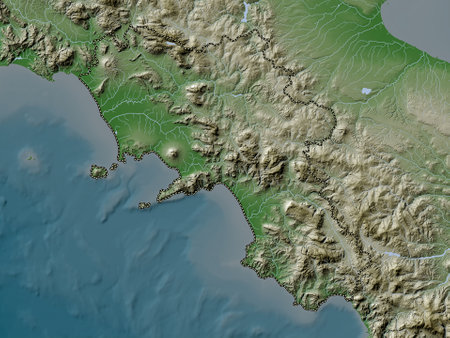 Campania, region of Italy. Elevation map colored in wiki style with lakes and riversの写真素材