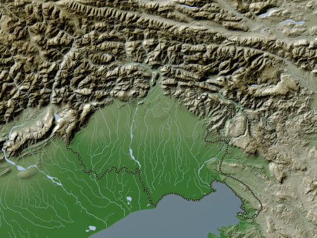 Friuli-Venezia Giulia, autonomous region of Italy. Elevation map colored in wiki style with lakes and riversの写真素材