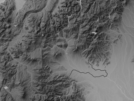 Gunma, prefecture of Japan. Grayscale elevation map with lakes and riversの写真素材