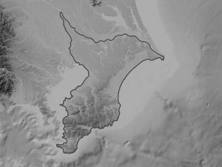 Chiba, prefecture of Japan. Grayscale elevation map with lakes and riversの写真素材