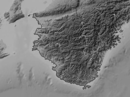 Wakayama, prefecture of Japan. Grayscale elevation map with lakes and riversの写真素材