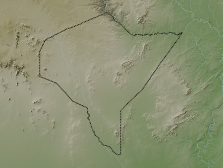 Mandera, county of Kenya. Elevation map colored in wiki style with lakes and riversの写真素材