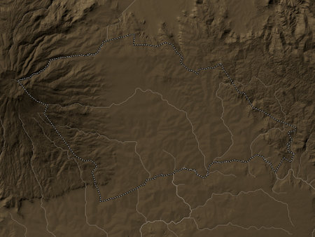 Trans Nzoia, county of Kenya. Elevation map colored in sepia tones with lakes and riversの写真素材