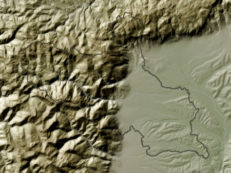 Peja, municipality of Kosovo. Elevation map colored in wiki style with lakes and riversの写真素材