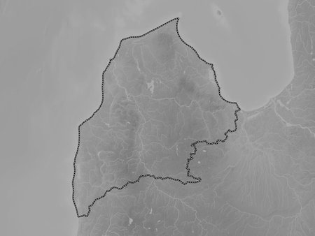 Kurzeme, province of Latvia. Grayscale elevation map with lakes and riversの写真素材