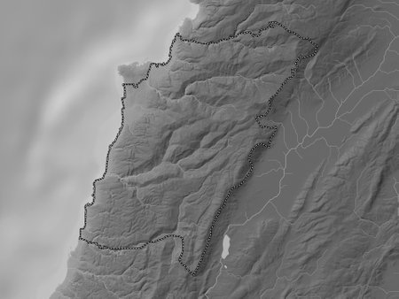 Mount Lebanon, govern-orate of Lebanon. Grayscale elevation map with lakes and riversの写真素材