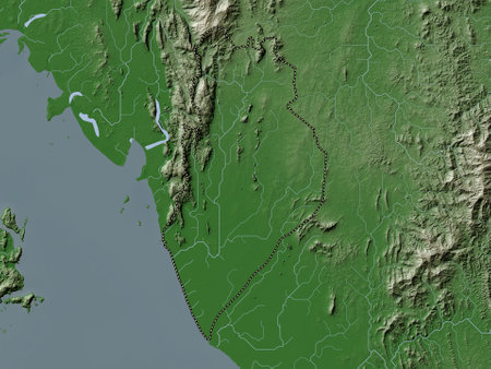 Perlis, state of Malaysia. Elevation map colored in wiki style with lakes and riversの写真素材
