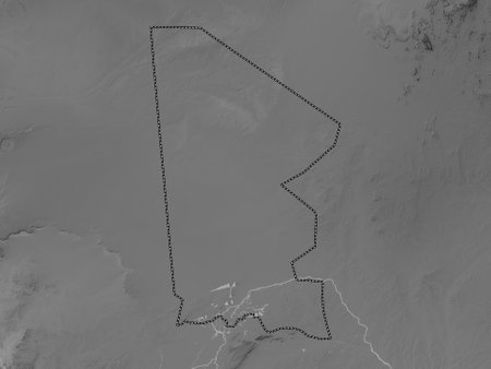 Timbuktu, region of Mali. Grayscale elevation map with lakes and riversの写真素材